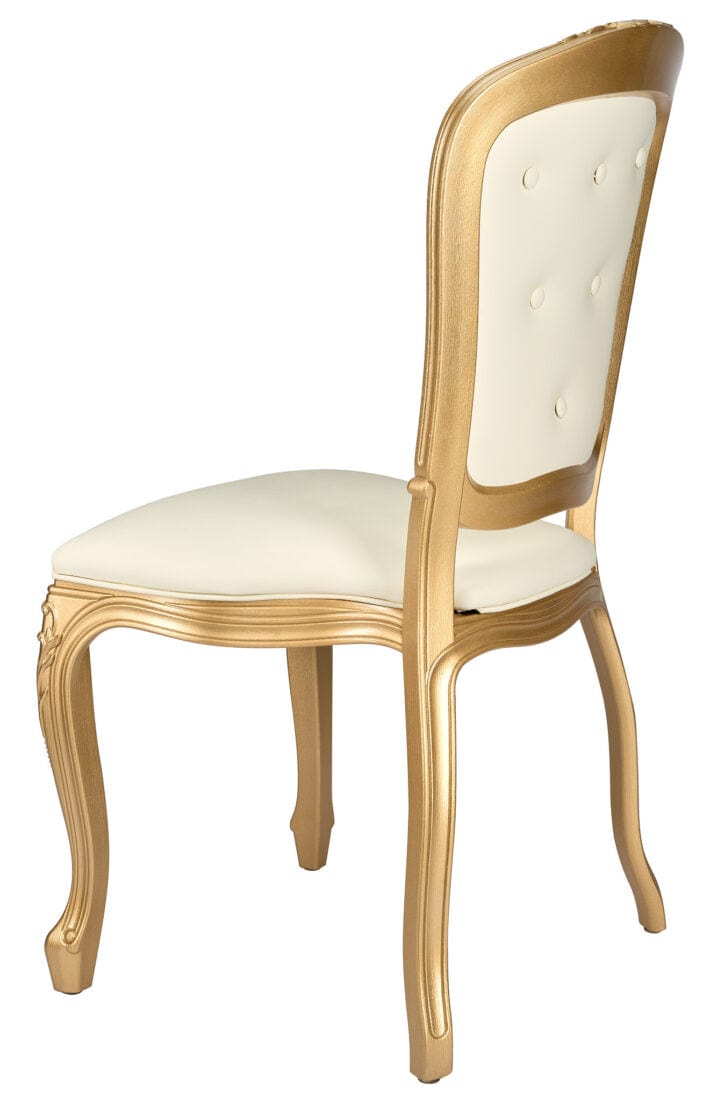 Chivari Gold Resin Royal Chair with Ivory Vinyl Seat and Ivory Vinyl Tufted Back Similar to Louis Pop Style - Chambeau CRRGIT-ZG-T