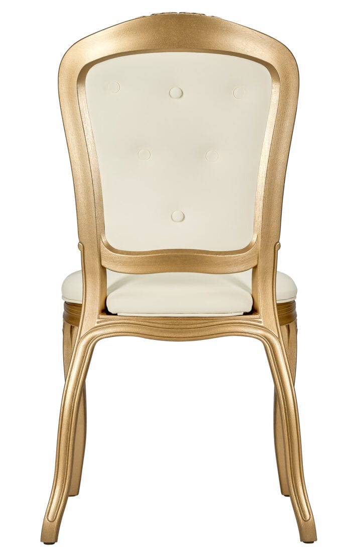 Chivari Gold Resin Royal Chair with Ivory Vinyl Seat and Ivory Vinyl Tufted Back Similar to Louis Pop Style - Chambeau CRRGIT-ZG-T