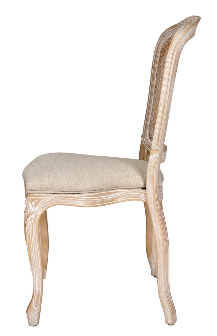 Chivari Natural White Washed Resin Royal Chair with Tan Tweed Fabric Seat and White Washed Rattan Back Similar to Louis Pop Style - York CRRNWBNWR-ZG-T