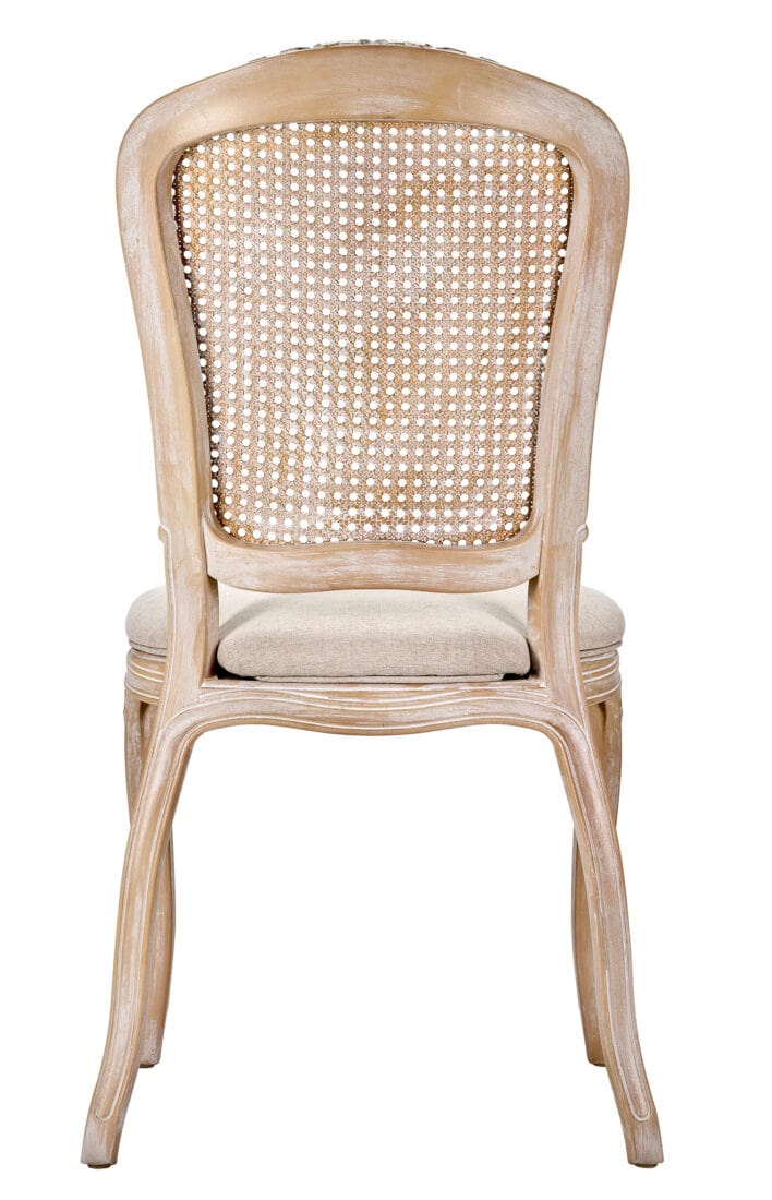 Chivari Natural White Washed Resin Royal Chair with Tan Tweed Fabric Seat and White Washed Rattan Back Similar to Louis Pop Style - York CRRNWBNWR-ZG-T