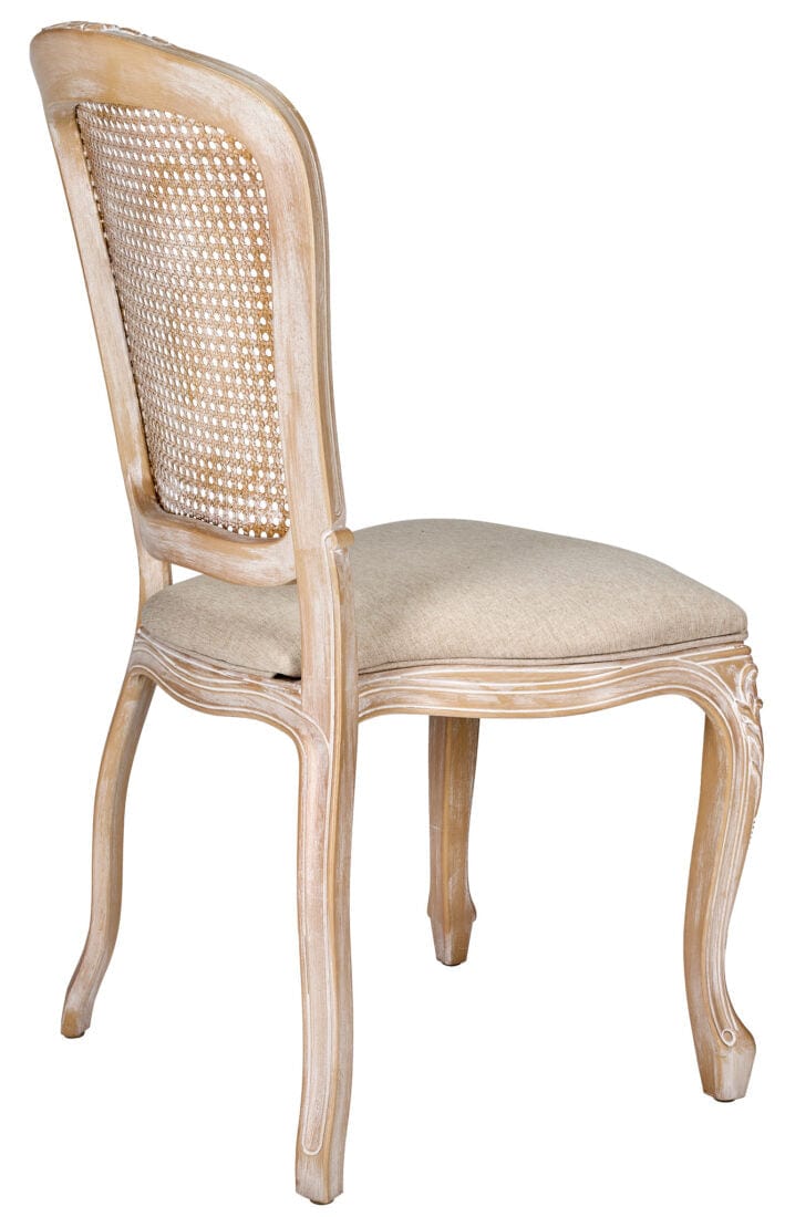 Chivari Natural White Washed Resin Royal Chair with Tan Tweed Fabric Seat and White Washed Rattan Back Similar to Louis Pop Style - York CRRNWBNWR-ZG-T