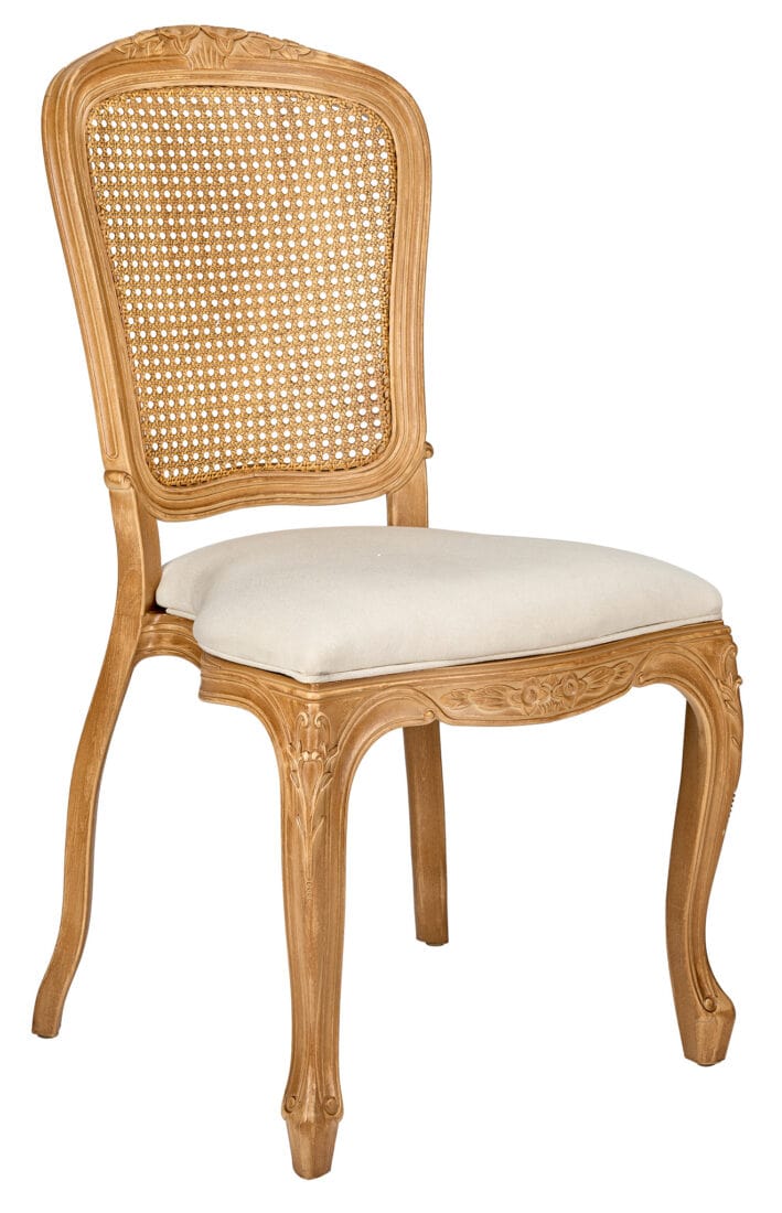 Natural Resin Royal Chair with Ivory Fabric Seat and Natural Rattan Back Similar to Louis Pop Style - Ranier
