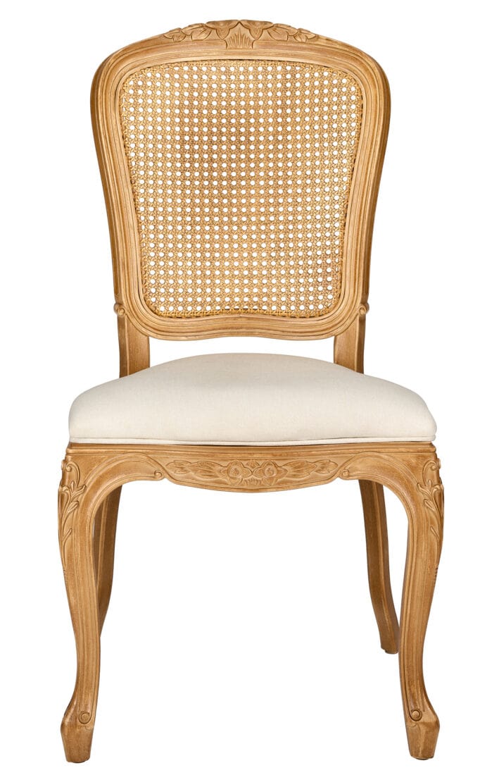Natural Resin Royal Chair with Ivory Fabric Seat and Natural Rattan Back Similar to Louis Pop Style - Ranier