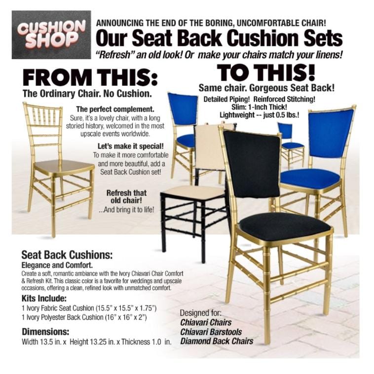 Chivari Ivory Chiavari Chair Comfort Upgrade Kit with SlipNot™ Technology CUSHCBK-PNB-IVY-A