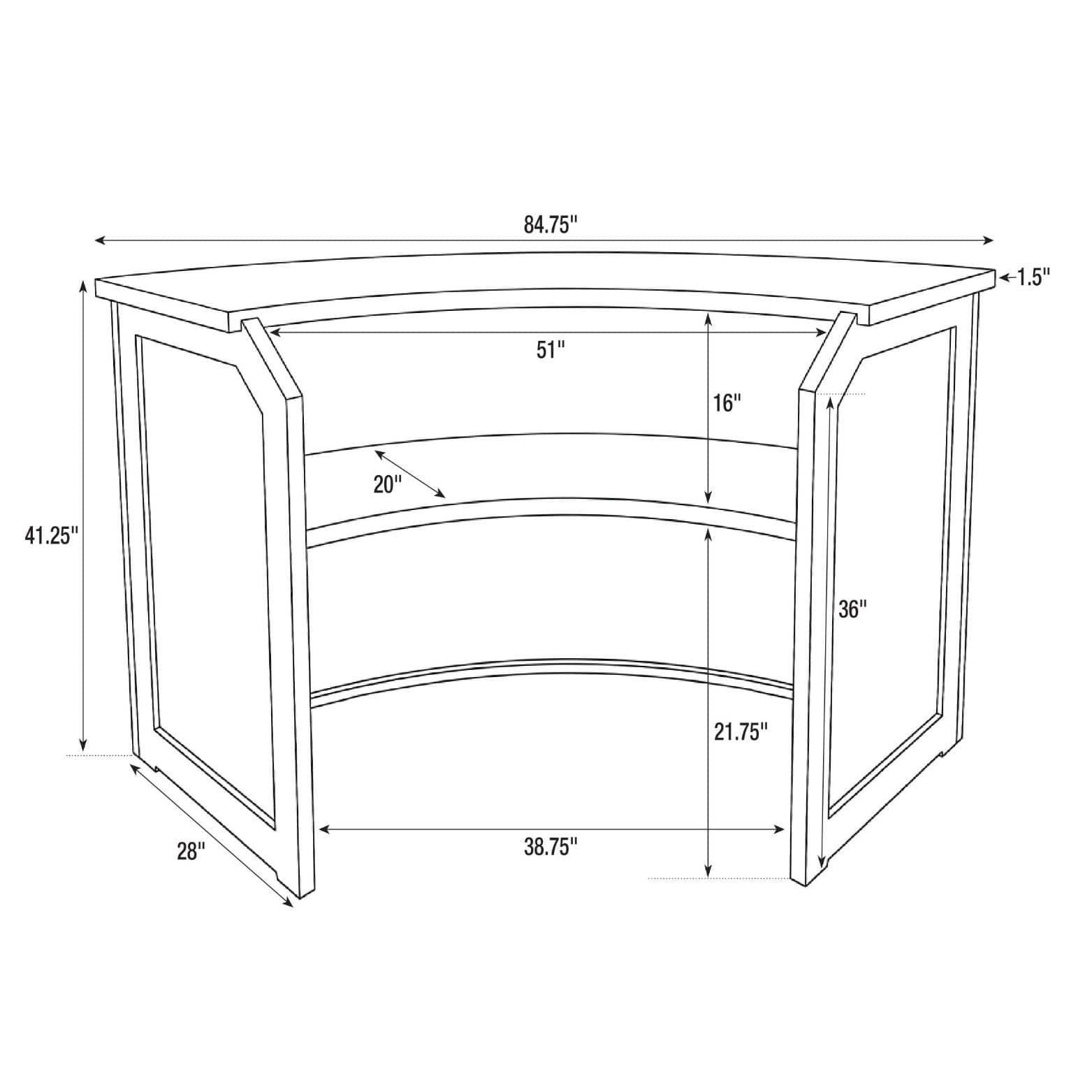 Chivari 7' Black Single Panel Quarter Round Serpentine Bar with HPL Top BAR-SERP-84KT-BLK-AX-T