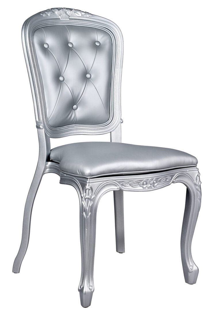 Silver Resin Royal Chair with Silver Vinyl Seat and Silver Vinyl Tufted Back Similar to Louis Pop Style - Argent