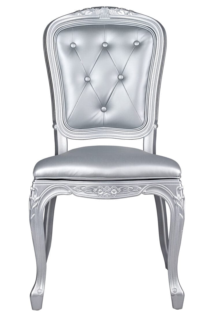 Silver Resin Royal Chair with Silver Vinyl Seat and Silver Vinyl Tufted Back Similar to Louis Pop Style - Argent