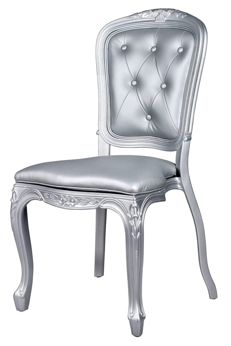 Chivari Silver Resin Royal Chair with Silver Vinyl Seat and Silver Vinyl Tufted Back Similar to Louis Pop Style - Argent CRRSST-ZG-T