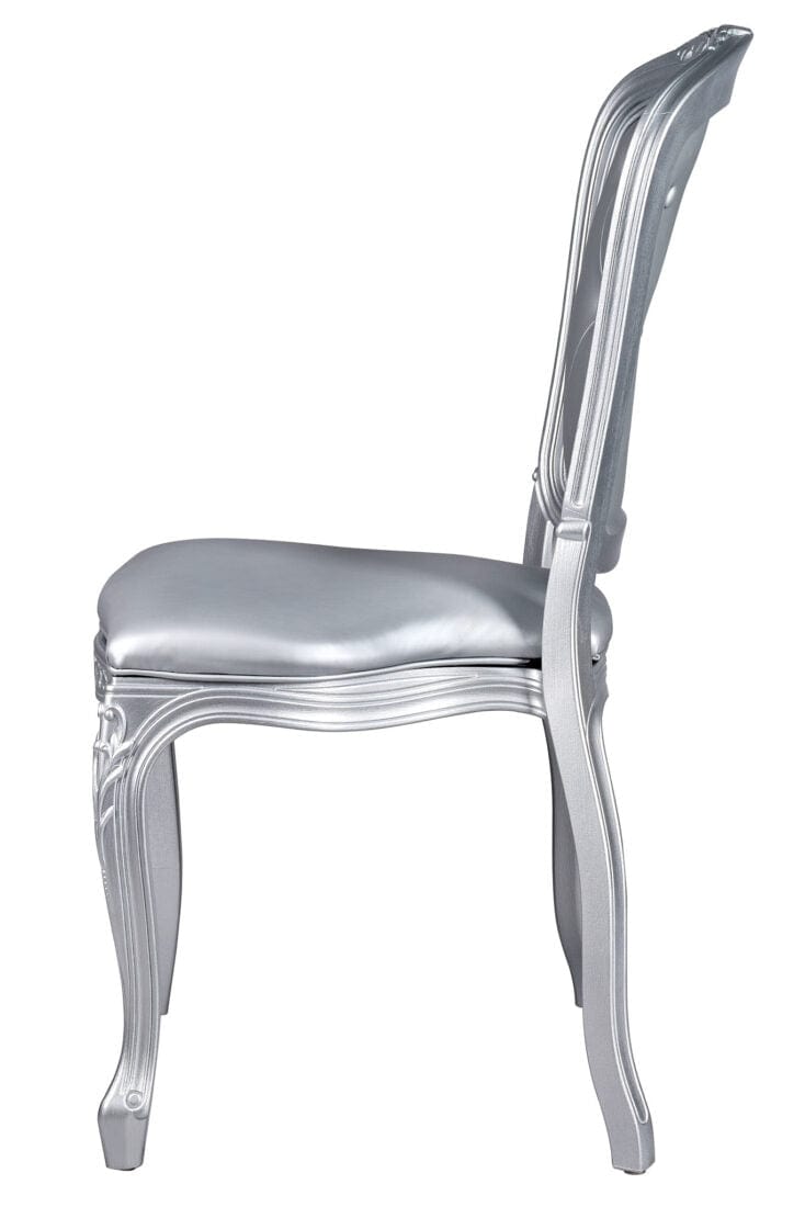 Chivari Silver Resin Royal Chair with Silver Vinyl Seat and Silver Vinyl Tufted Back Similar to Louis Pop Style - Argent CRRSST-ZG-T