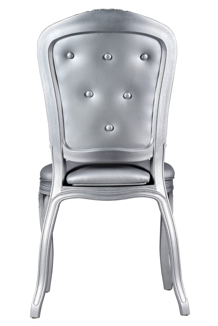 Chivari Silver Resin Royal Chair with Silver Vinyl Seat and Silver Vinyl Tufted Back Similar to Louis Pop Style - Argent CRRSST-ZG-T