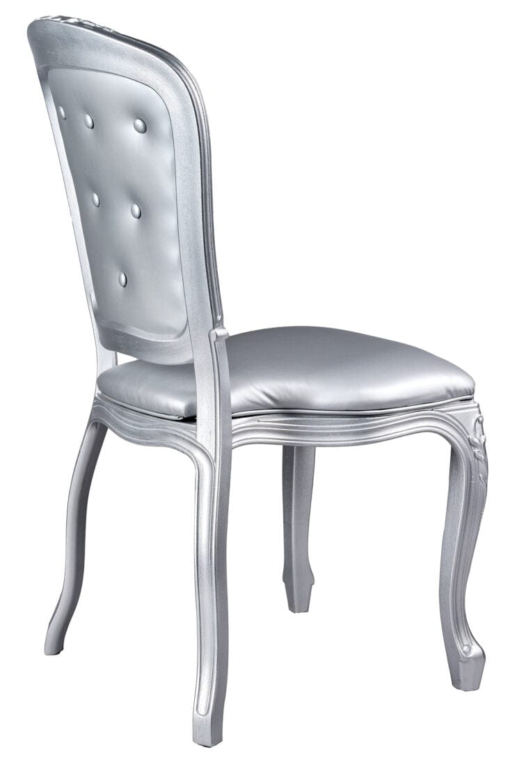 Chivari Silver Resin Royal Chair with Silver Vinyl Seat and Silver Vinyl Tufted Back Similar to Louis Pop Style - Argent CRRSST-ZG-T