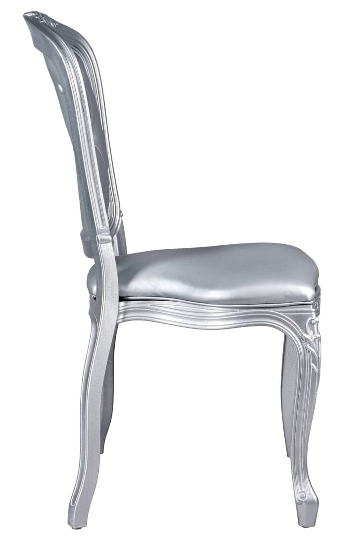 Chivari Silver Resin Royal Chair with Silver Vinyl Seat and Silver Vinyl Tufted Back Similar to Louis Pop Style - Argent CRRSST-ZG-T