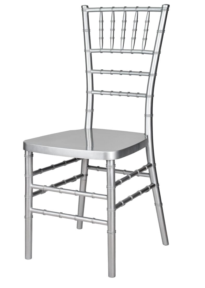 Chivari Silver Resin Steel Skeleton™ Chiavari Chair- 4 Pack - Some Assembly Required CCRS-U4-STEEL-AX-T-4