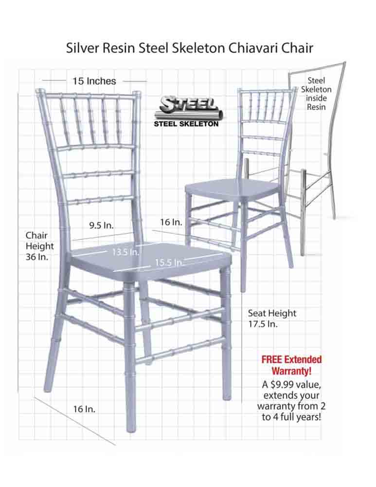 Chivari 40 Chair Pack Silver Steel Skeleton™ Resin Chiavari Chair CCRS-STEEL-AX-T-40