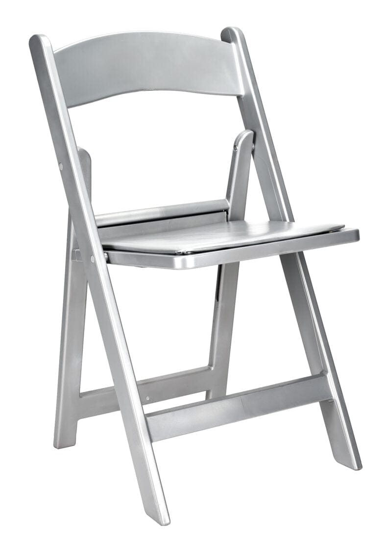 Chivari Silver with Silver Vinyl Cushion Resin Folding Chair by Chivari CFRS-AX-T