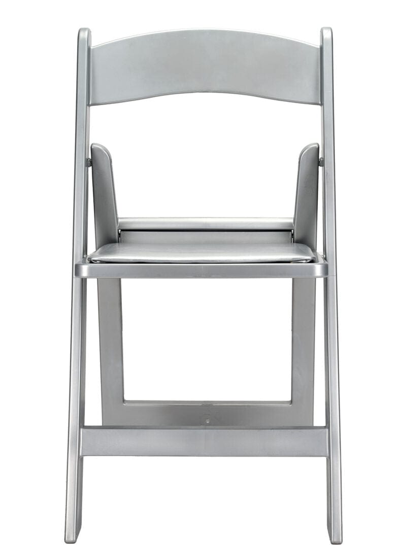 Chivari Silver with Silver Vinyl Cushion Resin Folding Chair by Chivari CFRS-AX-T