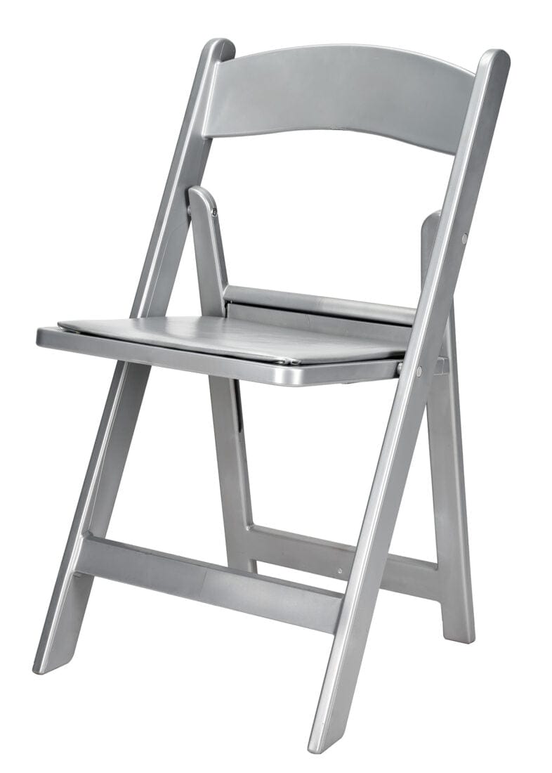 Chivari Silver with Silver Vinyl Cushion Resin Folding Chair by Chivari CFRS-AX-T