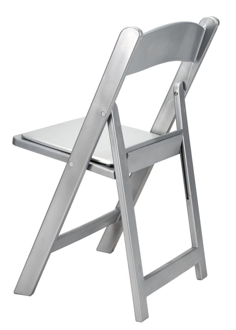 Chivari Silver with Silver Vinyl Cushion Resin Folding Chair by Chivari CFRS-AX-T
