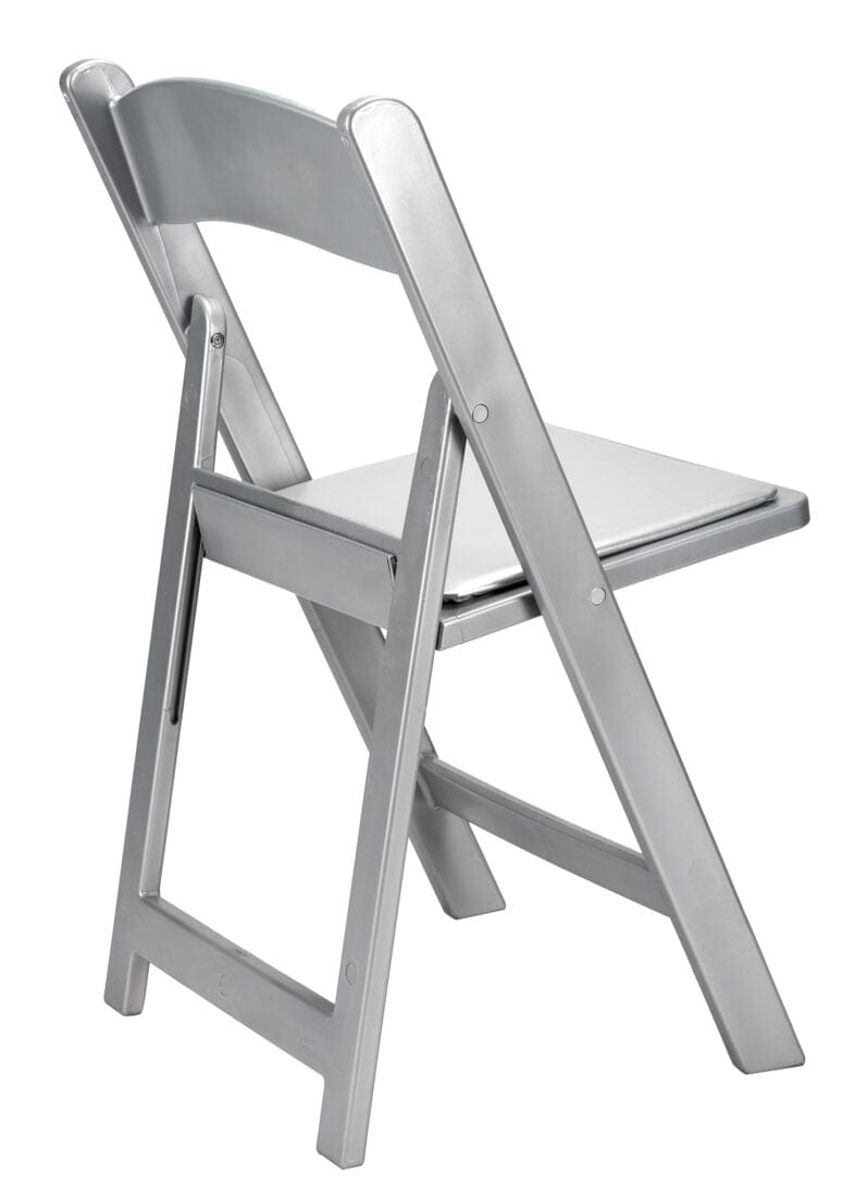 Chivari Silver with Silver Vinyl Cushion Resin Folding Chair by Chivari CFRS-AX-T