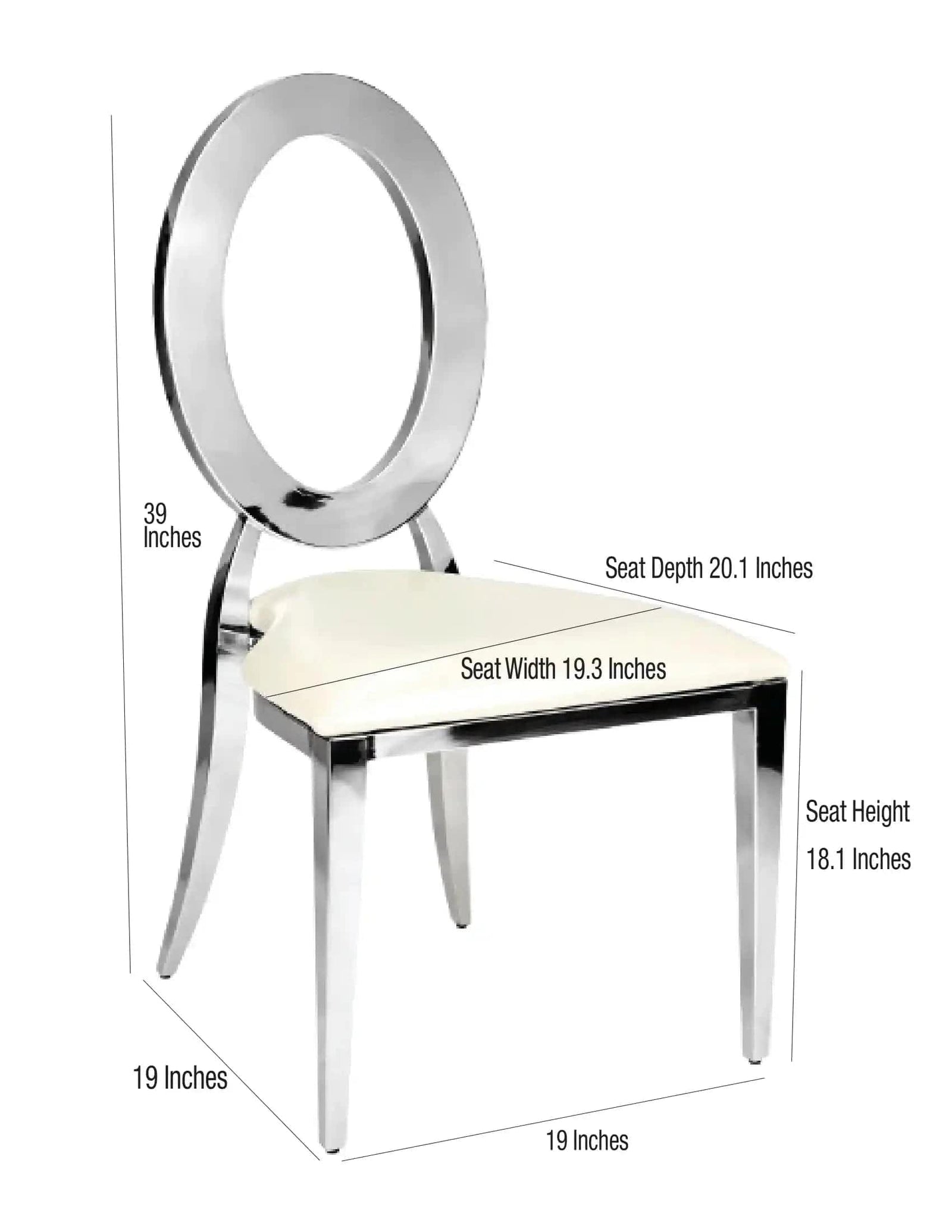 Chivari Silver Stainless Steel O Chair, Silver Frame with White Vinyl Seat COSSS-AX-T