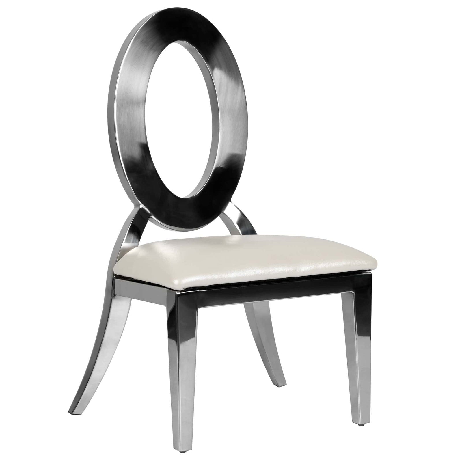 Chivari Kids Silver Frame Stainless Steel O Chair with White Vinyl Cushion COSSS-KID-AX-T
