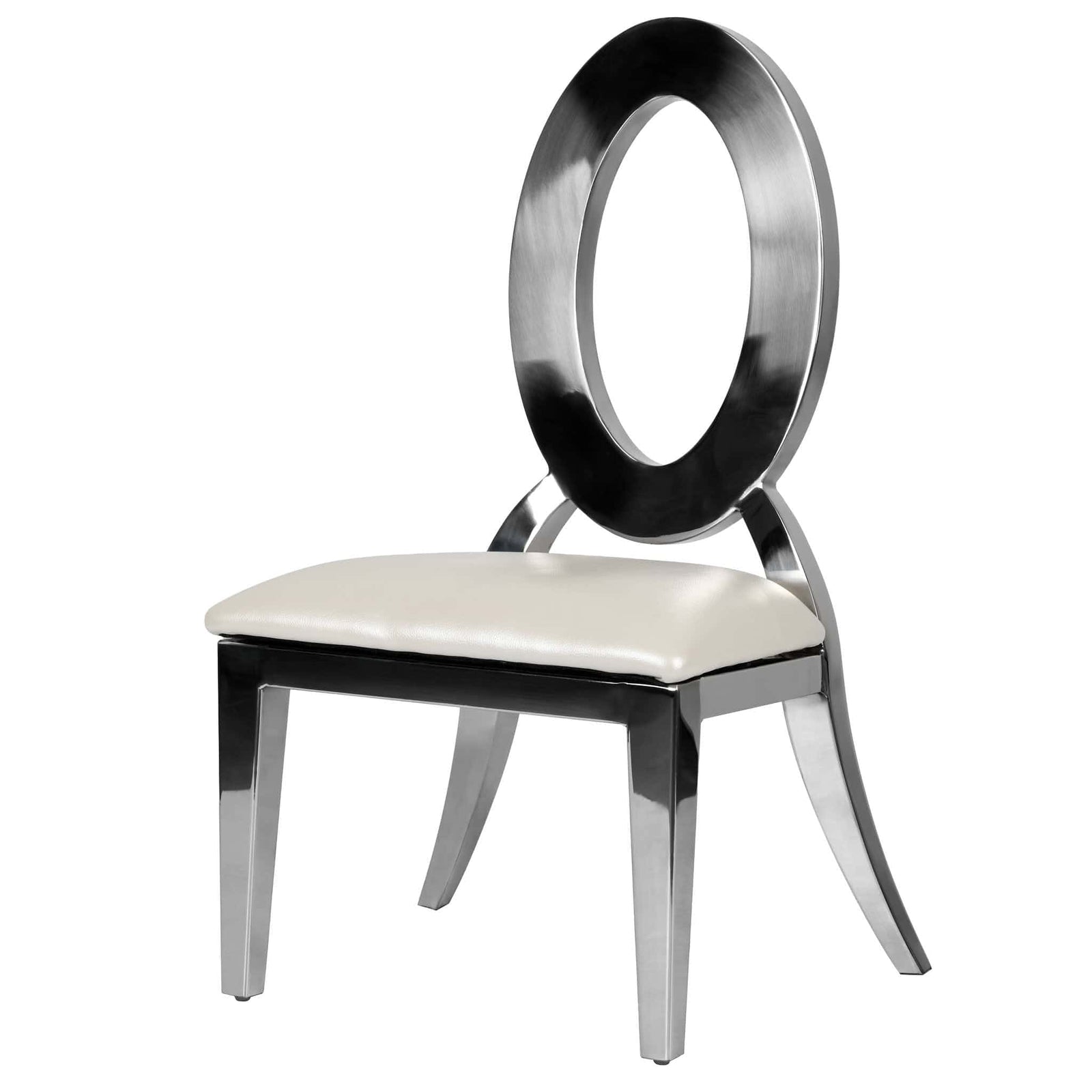 Chivari Kids Silver Frame Stainless Steel O Chair with White Vinyl Cushion COSSS-KID-AX-T