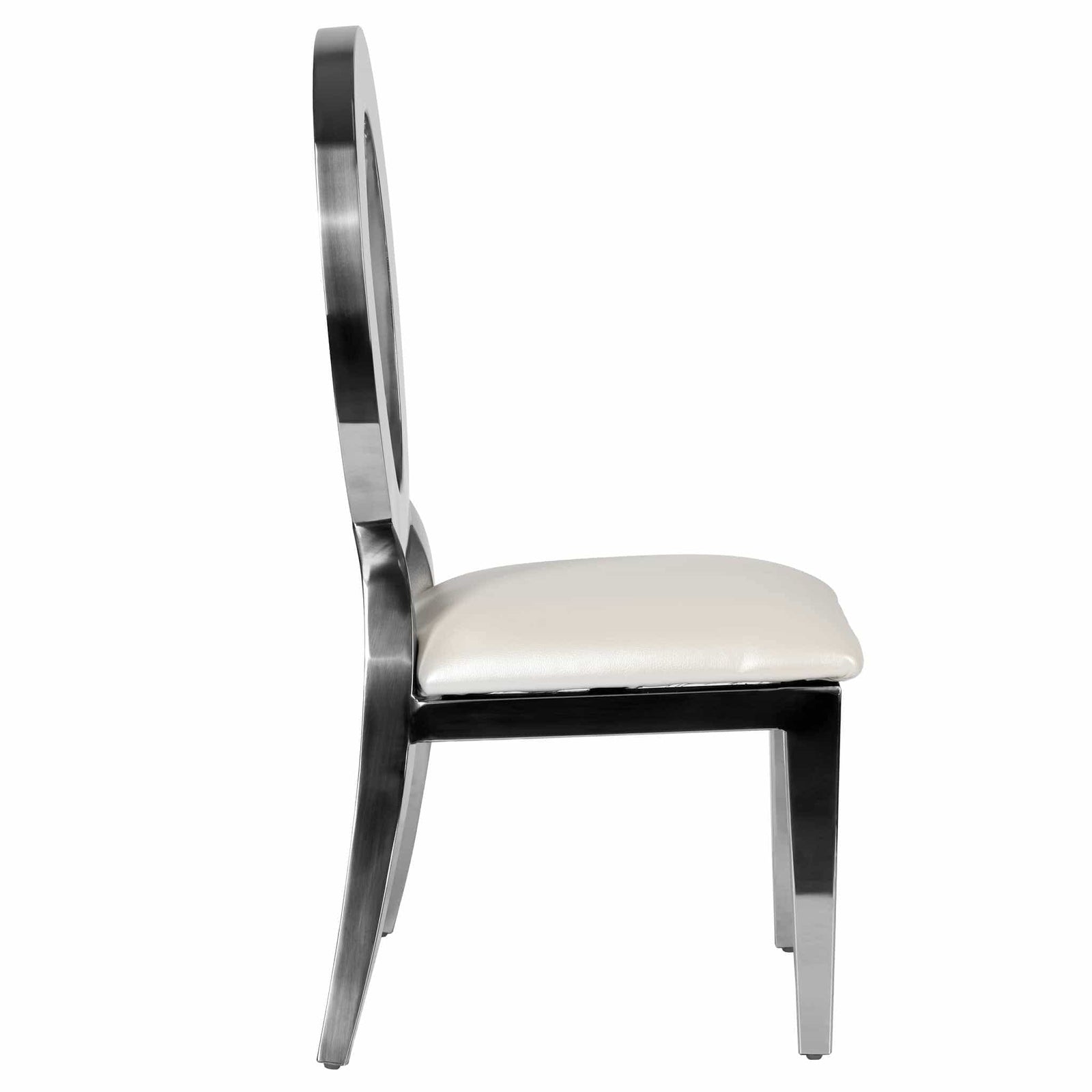 Chivari Kids Silver Frame Stainless Steel O Chair with White Vinyl Cushion COSSS-KID-AX-T