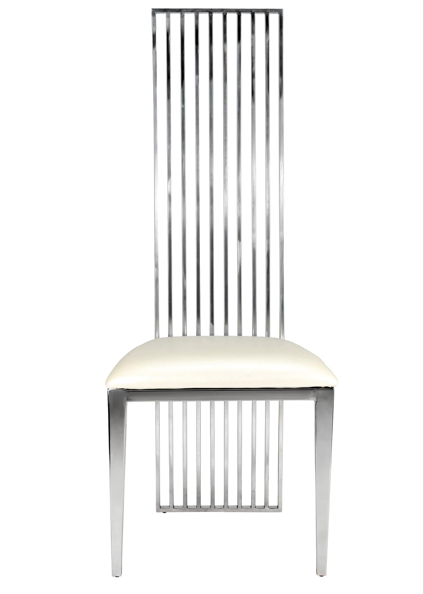 Chivari Silver Stainless Steel High Back Chair, Silver Frame, White Vinyl Seat CHBSSS-AX-T