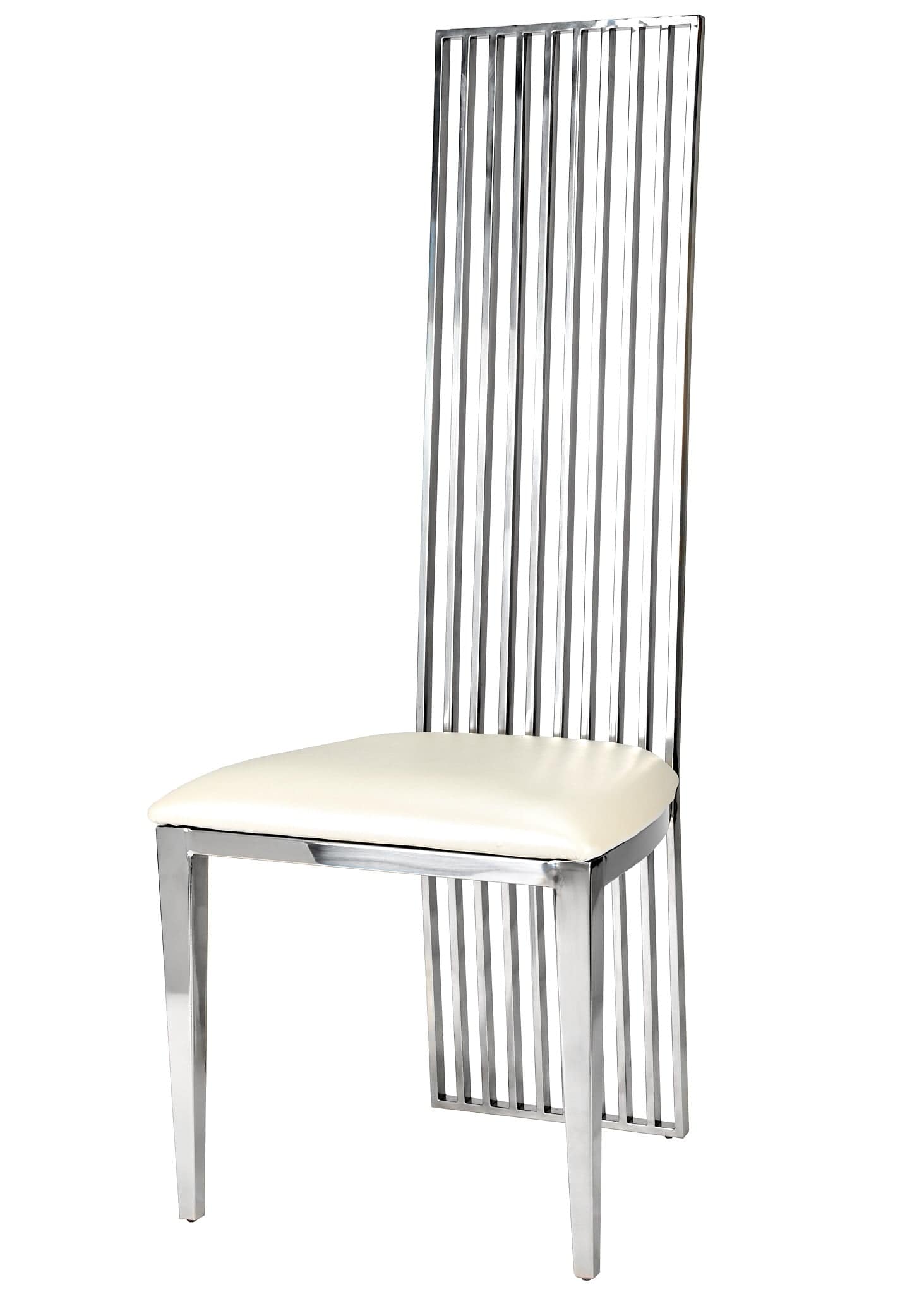 Chivari Silver Stainless Steel High Back Chair, Silver Frame, White Vinyl Seat CHBSSS-AX-T
