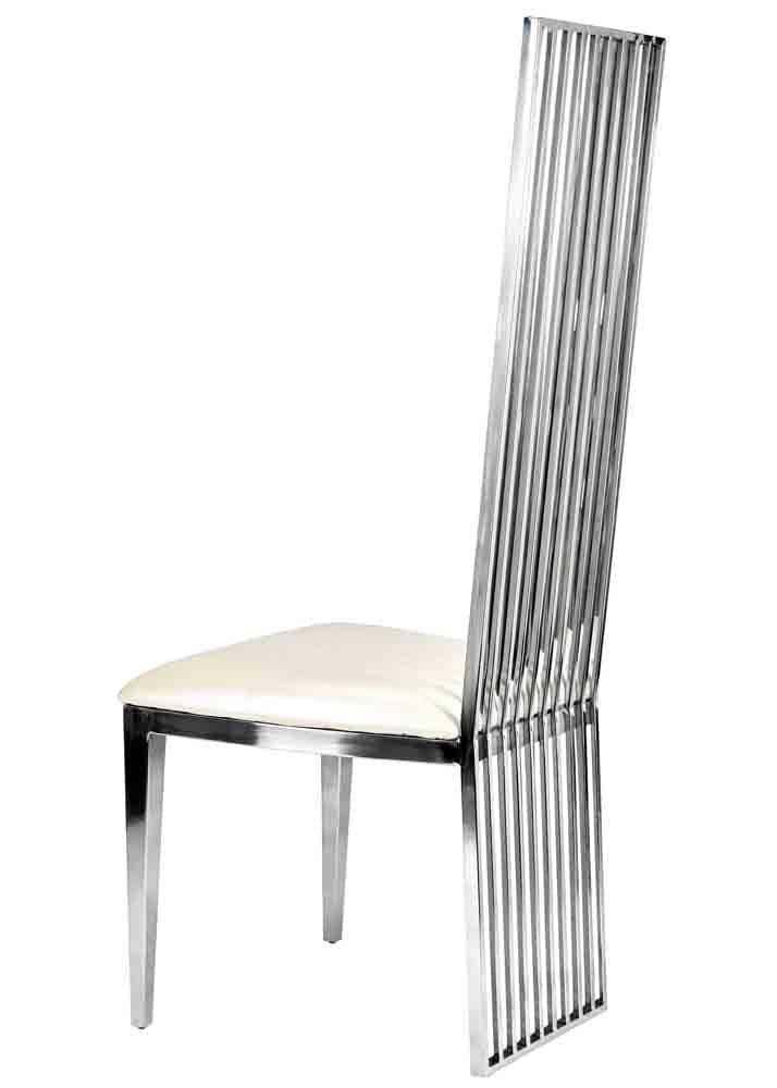 Chivari Silver Stainless Steel High Back Chair, Silver Frame, White Vinyl Seat CHBSSS-AX-T