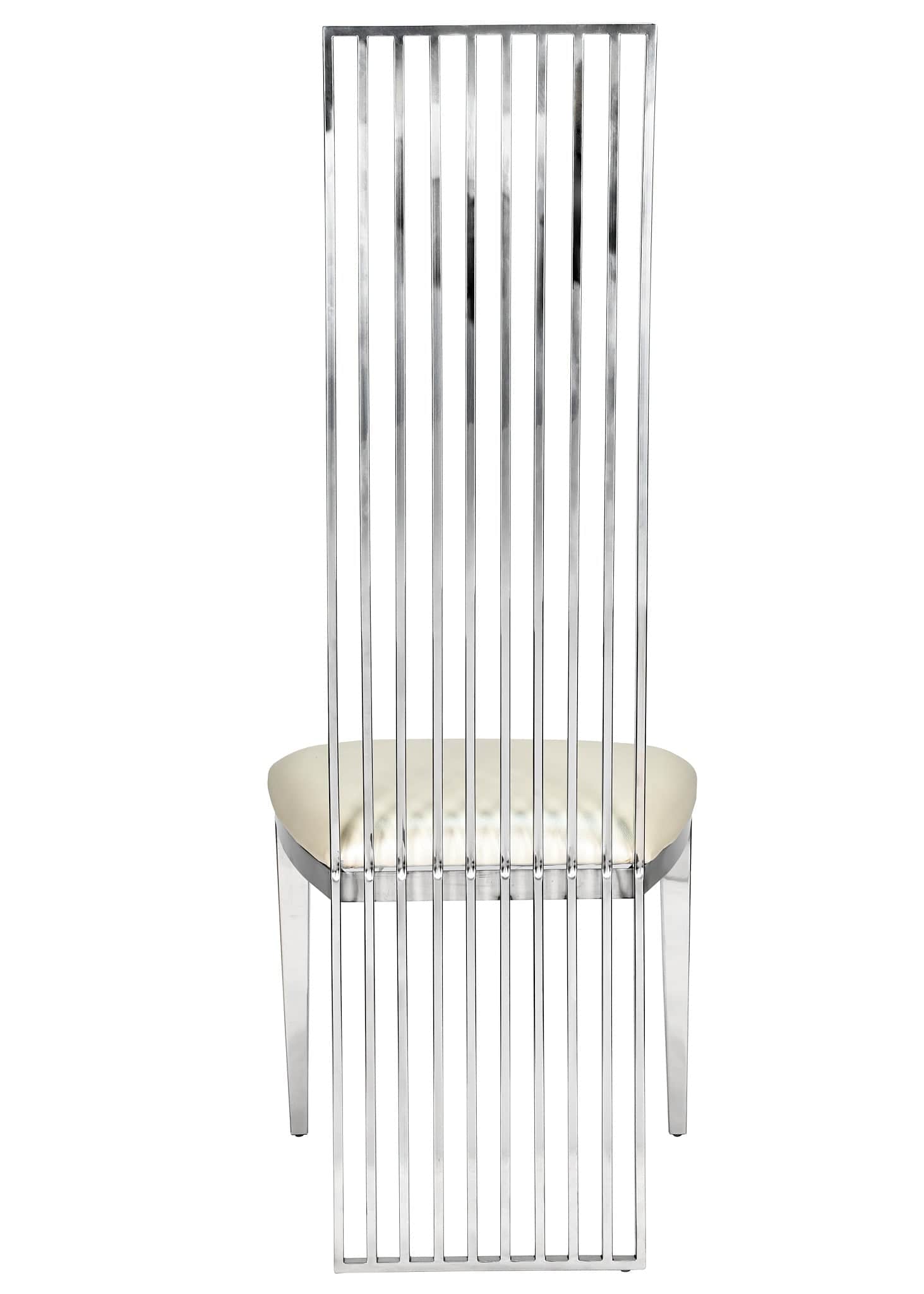 Chivari Silver Stainless Steel High Back Chair, Silver Frame, White Vinyl Seat CHBSSS-AX-T