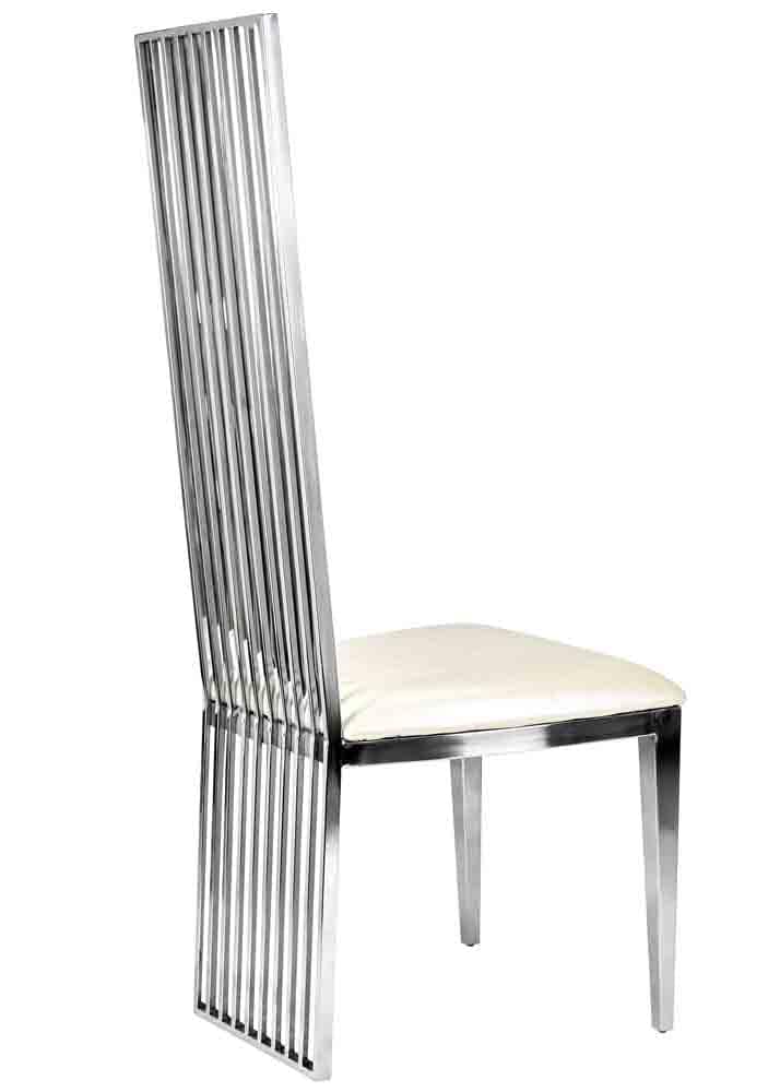 Chivari Silver Stainless Steel High Back Chair, Silver Frame, White Vinyl Seat CHBSSS-AX-T