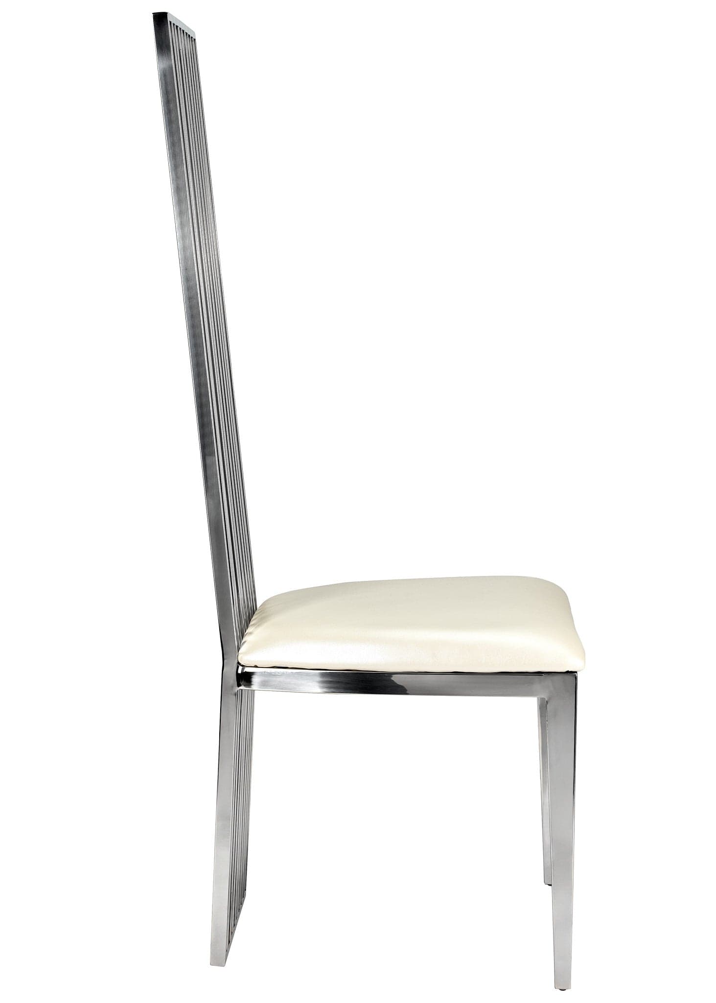 Chivari Silver Stainless Steel High Back Chair, Silver Frame, White Vinyl Seat CHBSSS-AX-T
