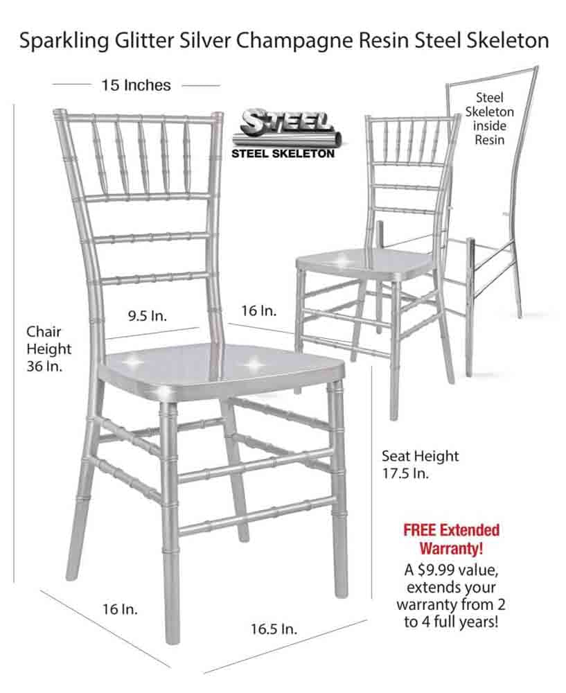 Chivari Sparkling Silver Champagne Resin Steel Skeleton™ Chiavari Chair CCRCHSSP-STEEL-AX-T