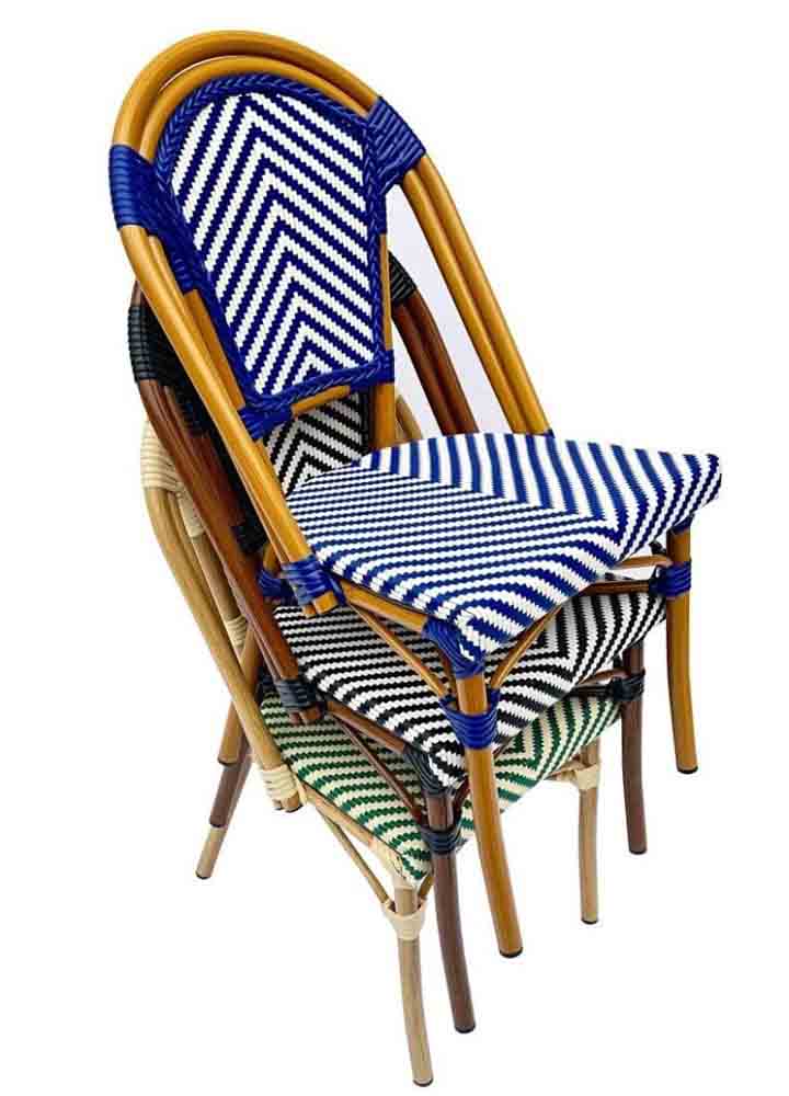 Toulouse Blue and White French Bistro Patio Dining Chair CBTBLU-ZG-T