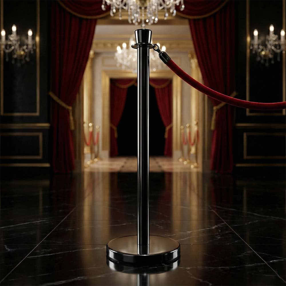 Chivari Black Polished Stanchion, Includes Weighted Base, Base Cover and Pole with Crown STANCHBLK-KT-AX