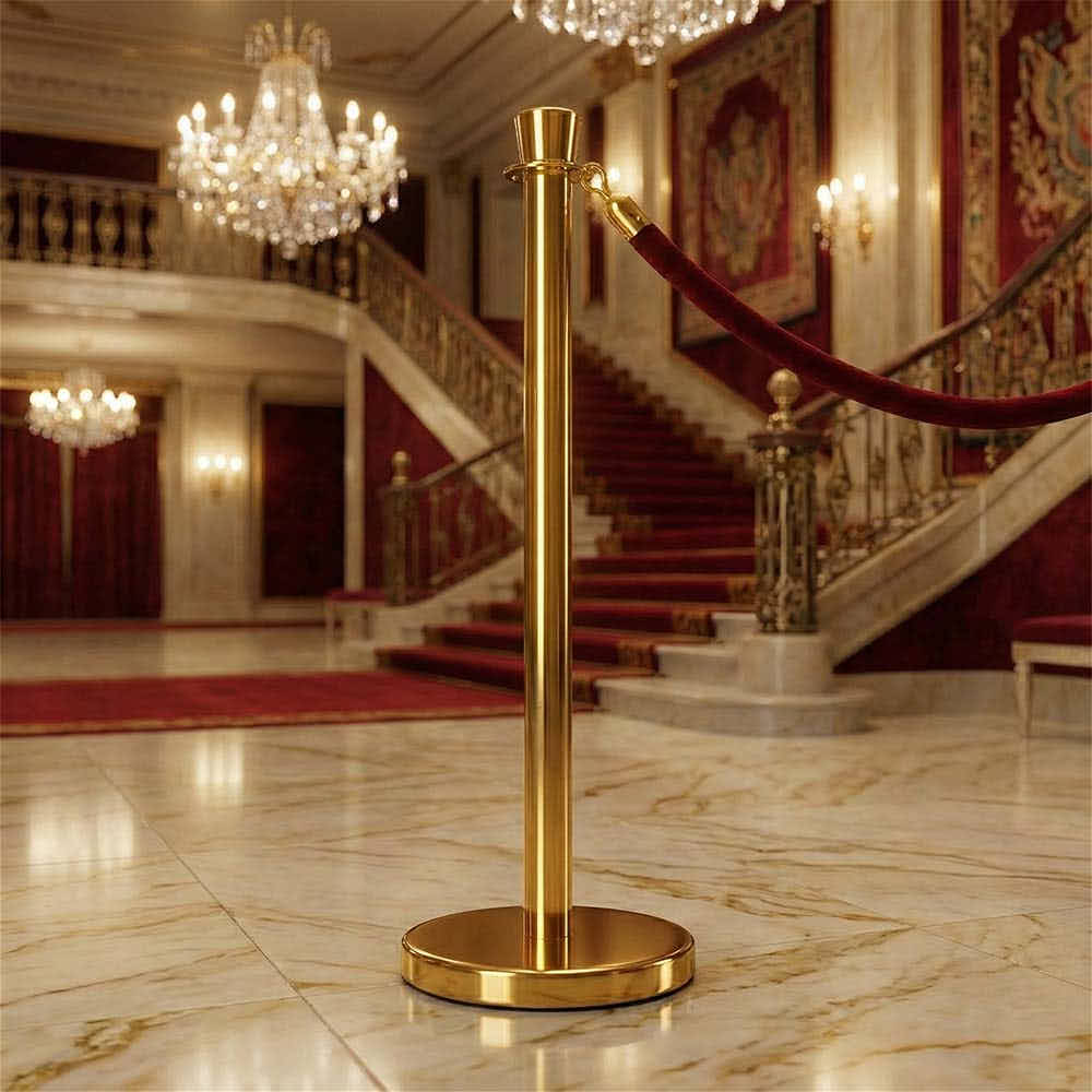 Chivari Gold Polished Stanchion, Includes Weighted Base, Base Cover and Pole with Crown STANCHGLD-KT-AX