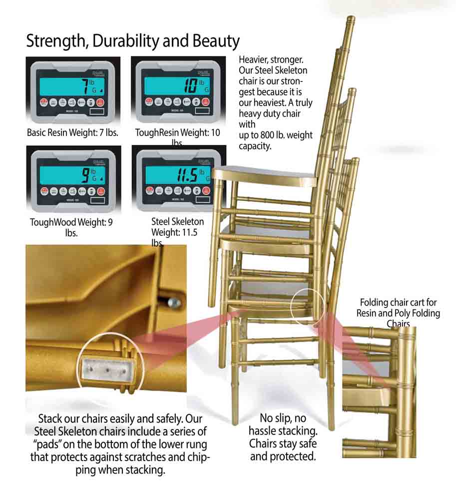 Chivari Sparkling Gold Champagne Resin Steel Skeleton™ Chiavari Chair (Per Chair Price Shown – Sold only in Quantities of 4) Some Assembly Required CCRGSP-U4-STEEL-AX-T