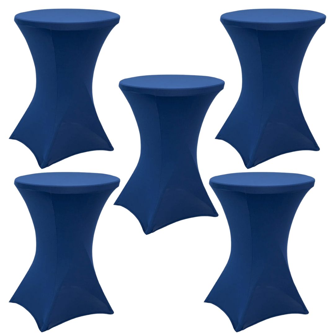 Chivari 5-Pack Navy Blue Spandex Cocktail Table Cover 250gsm 30/32" SX-SPANXTB-32IN-NABLU-5