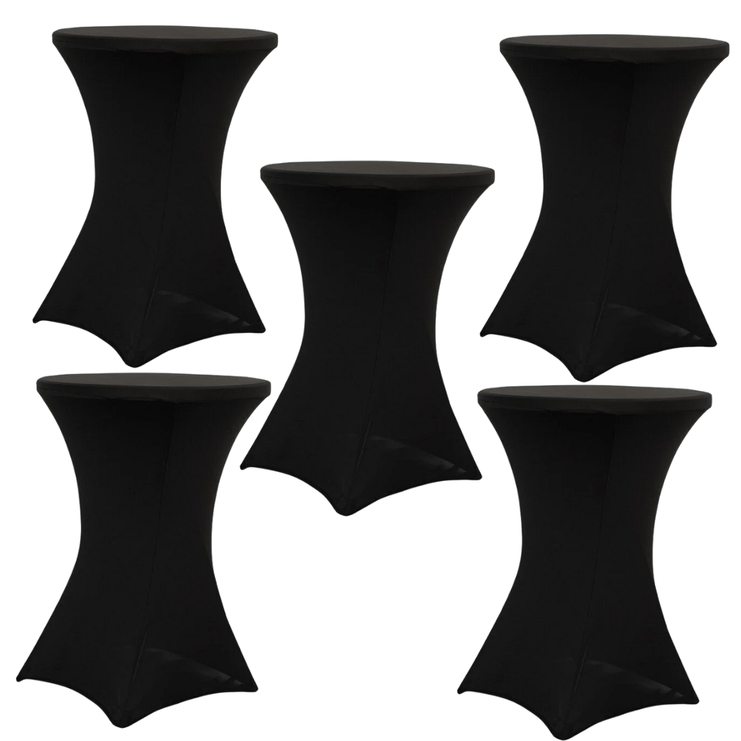 Chivari 5-Pack Black Spandex Cocktail Table Cover 36" 250gsm SX-SPANXTB-36IN-BLK-5