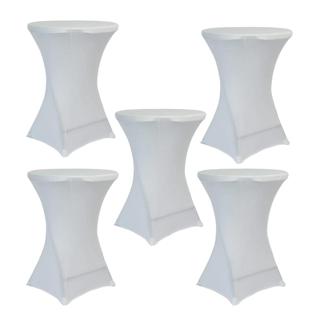 Chivari 5-Pack White Spandex Cocktail Table Cover 250gsm 36" SX-SPANXTB-36IN-WHT-5