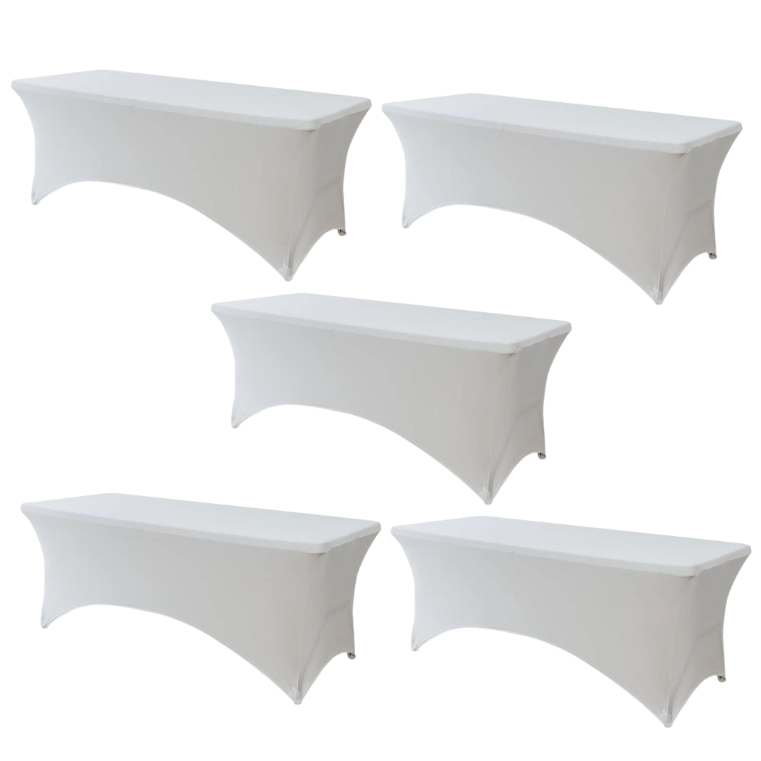 Chivari 5-Pack White Spandex 250gsm 6 Foot Folding Table Cover SX-SPANXTB-6FT-WHT-5