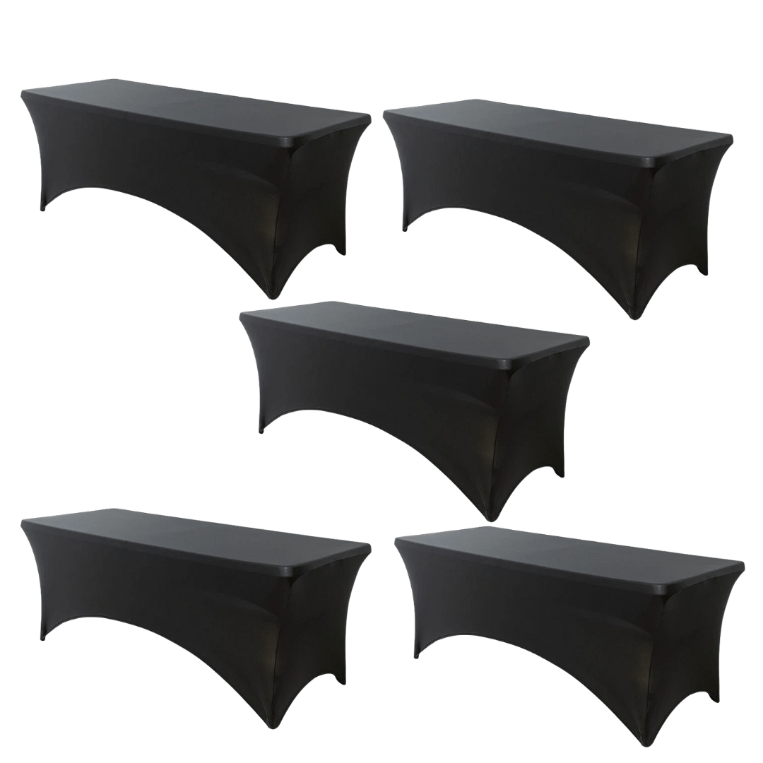 Chivari 5-Pack Black Spandex 250gsm 8 Foot Folding Table Cover SX-SPANXTB-8FT-BK-5