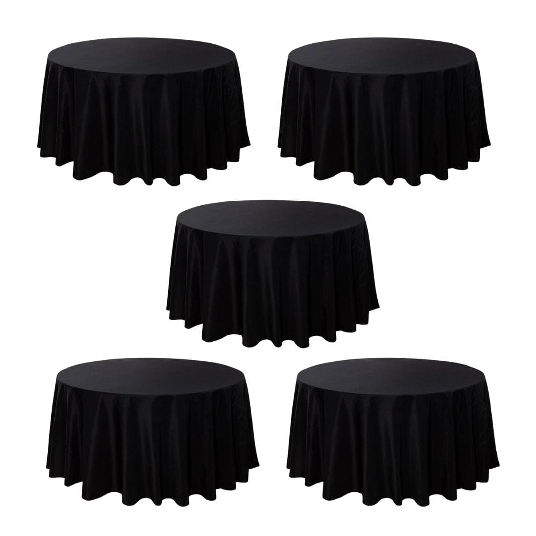 Chivari 5-Pack Black Round Polyester Tablecloth 190gsm 120