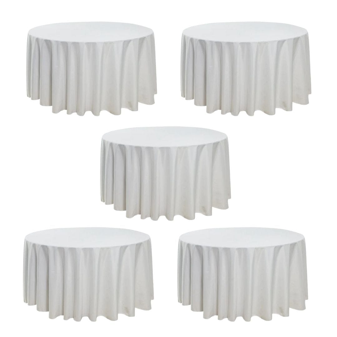 Chivari 5-Pack White Round Polyester Tablecloth 190gsm 120" SX-TABLPOLY-120IN-WHT-5