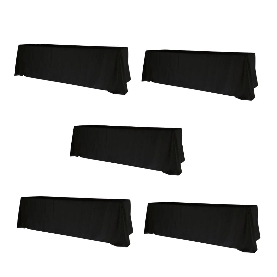 Chivari 5-Pack Black Polyester Rectangle Tablecloth 190gsm 90″ x 156″ SX-TABLPOLY-90156-BLK-5