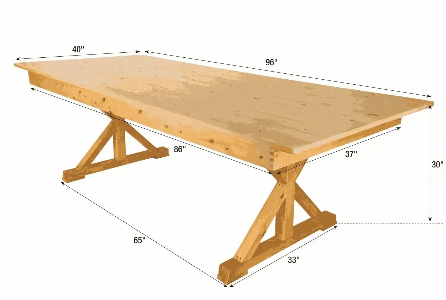 Chivari 96″ x 40″ (8 Foot) Natural  Rectangle X Leg Wood Farm Table TFARMRT9640-NATURAL-X-LEG-AX-T