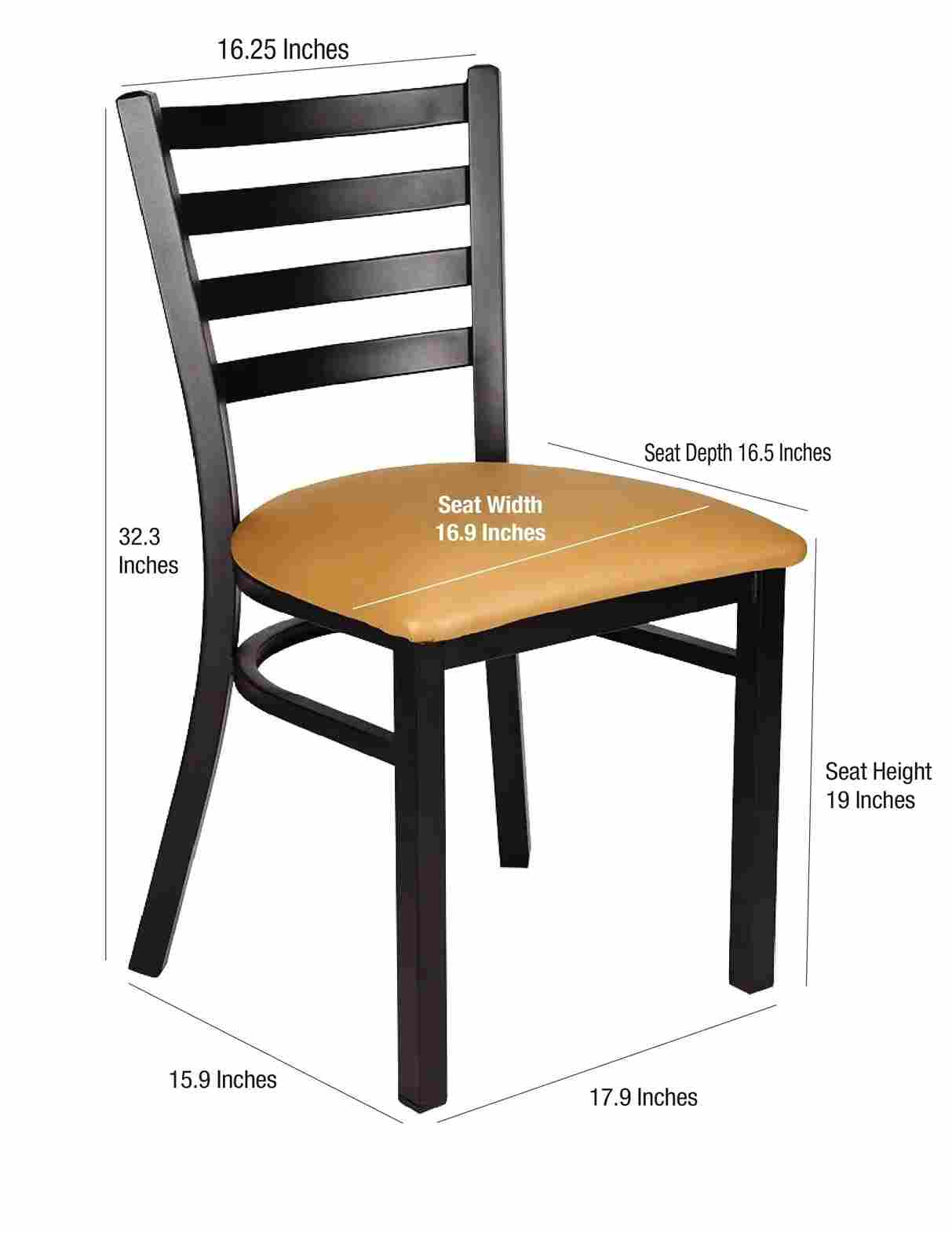 Chivari Ladder Back Restaurant Chair with Black Metal Frame and Tan Vinyl Seat CLMBVT-ZF-KT
