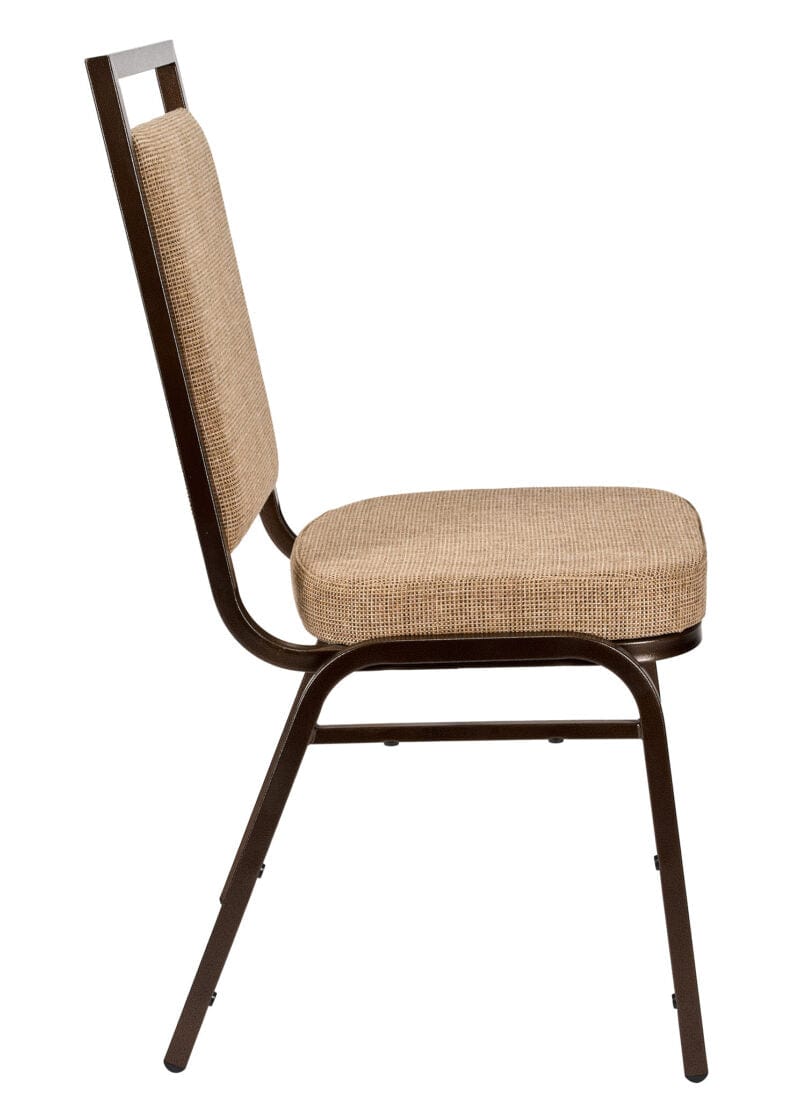 Chivari Tan Fabric on Copper Vein Frame Square Back Banquet Chair CQSFTN-ZF-T