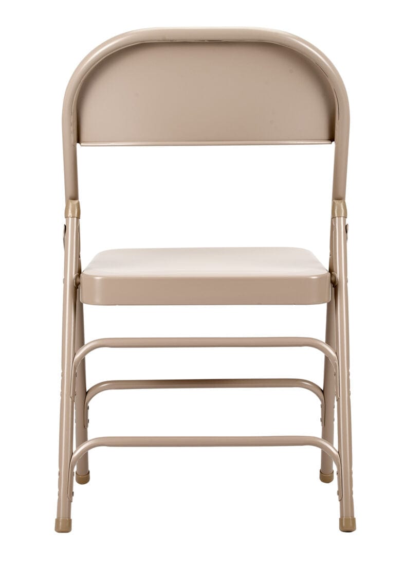 Chivari 100 Beige Metal Folding Chairs + 12 Plastic Round Table Kit CFMBE-100-12RD-KT